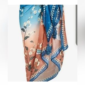 Agua Bendita Marine Ornit PareoSarong Coverup Wrap Birds Floral OS